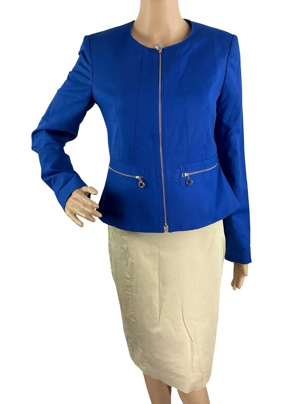 Calvin Klein Royal Blue Zip Front Peplum Career Jacket Size 0